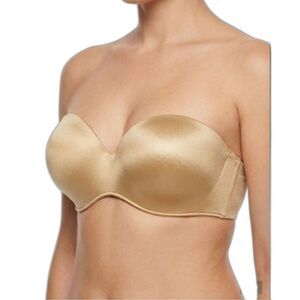Cacique Beige Satin Underwire Padded Strapless Bra Size 44DDD